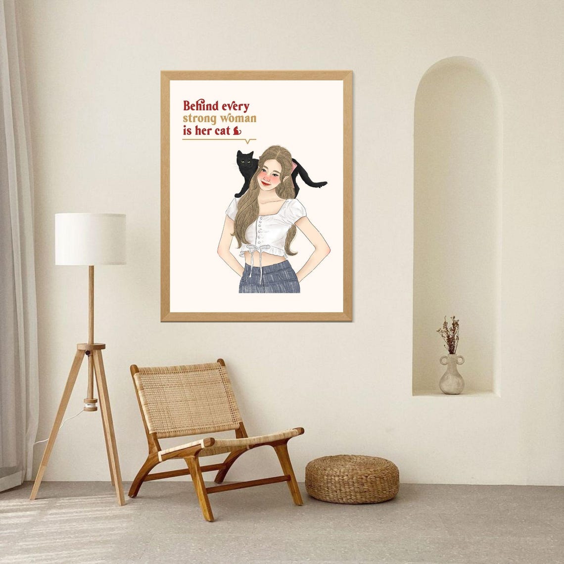 Behind Every Strong Woman Is Her Cat Black Cat Illustration Poster - Image 2