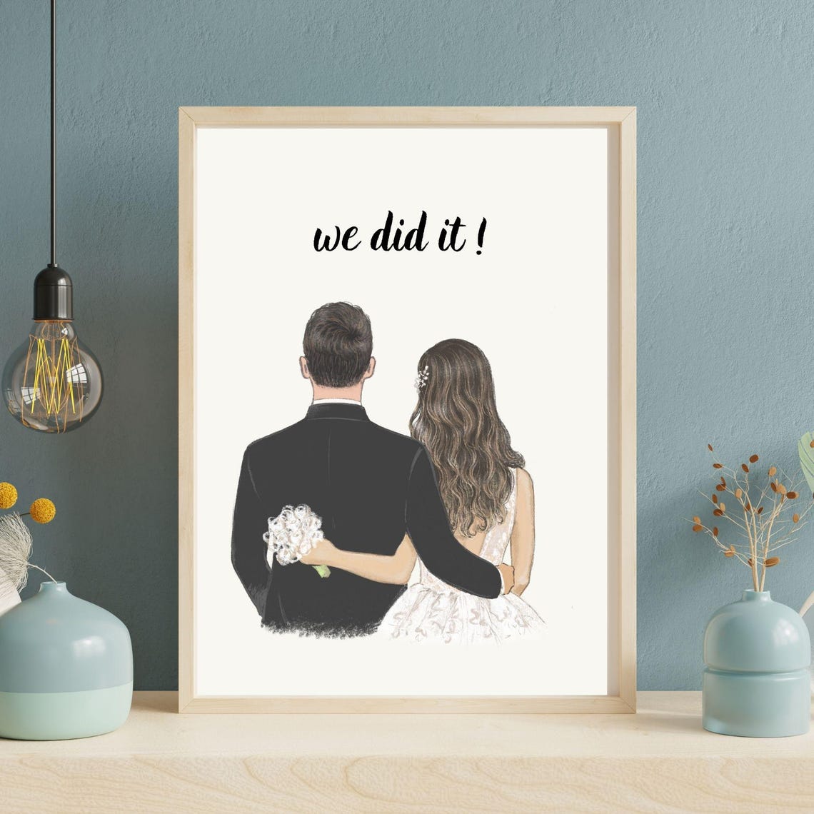 We Did It Bride And Groom Illustration Romantic Wedding Wall Poster - Image 5