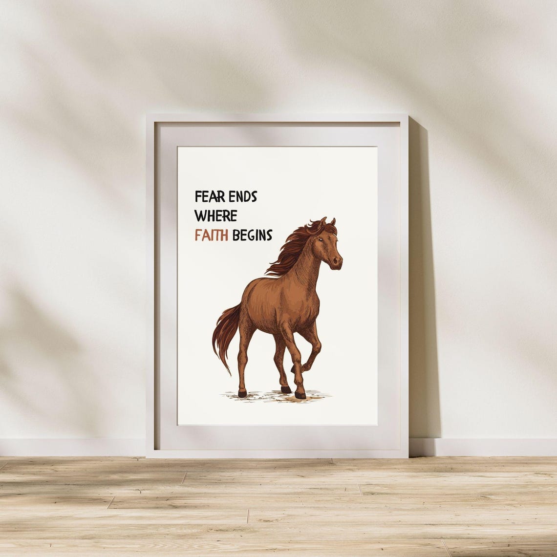 Fear Ends Where Faith Begins Chestnut Horse Inspirational Quote Poster - Image 6