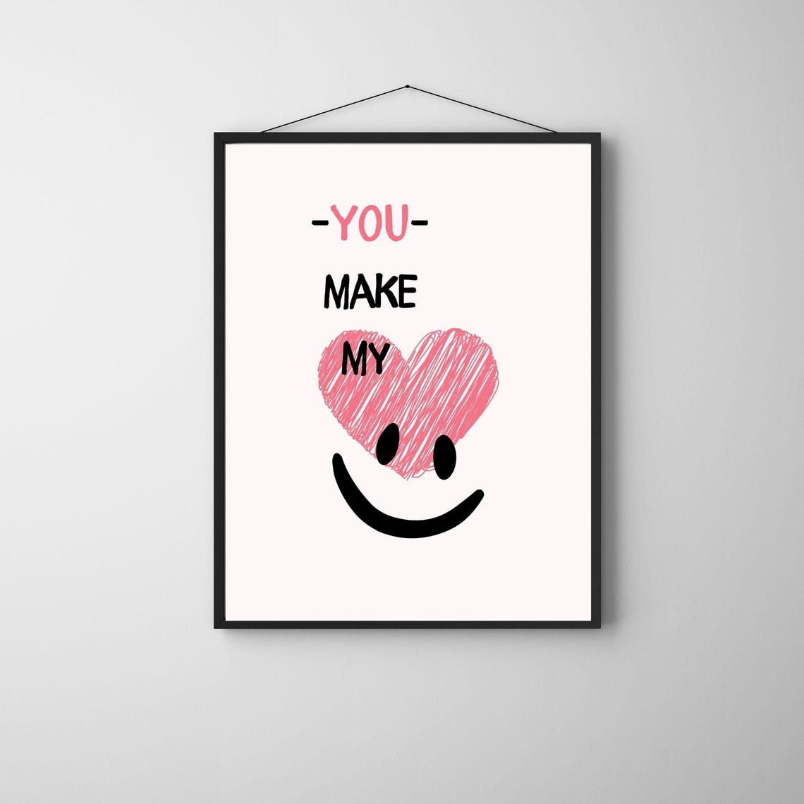 You Make My Heart Smile Pink Heart Smiley Face Romantic Wall Poster