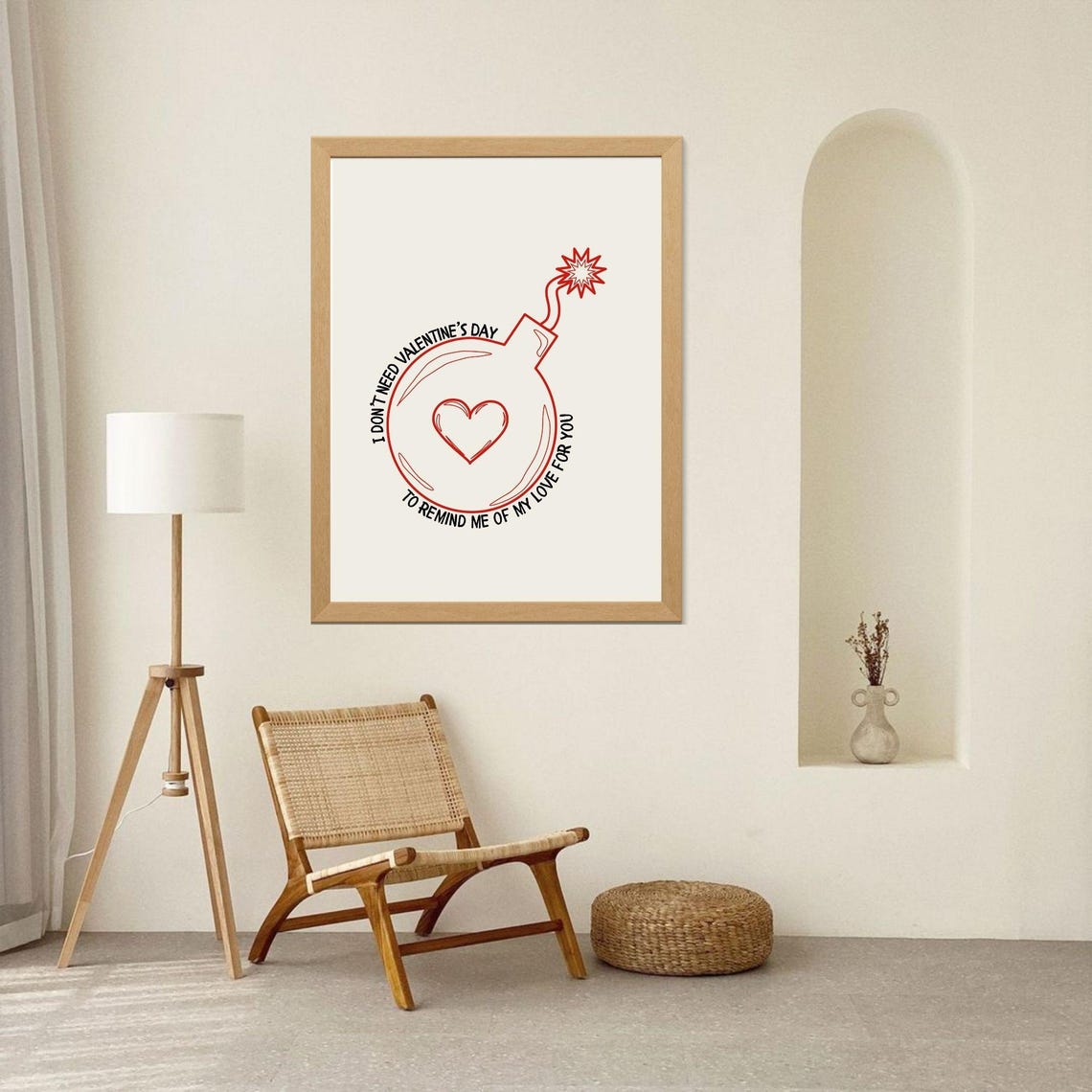I Don't Need Valentine's Day Love Bomb Heart Minimalist Quote Poster - Image 5