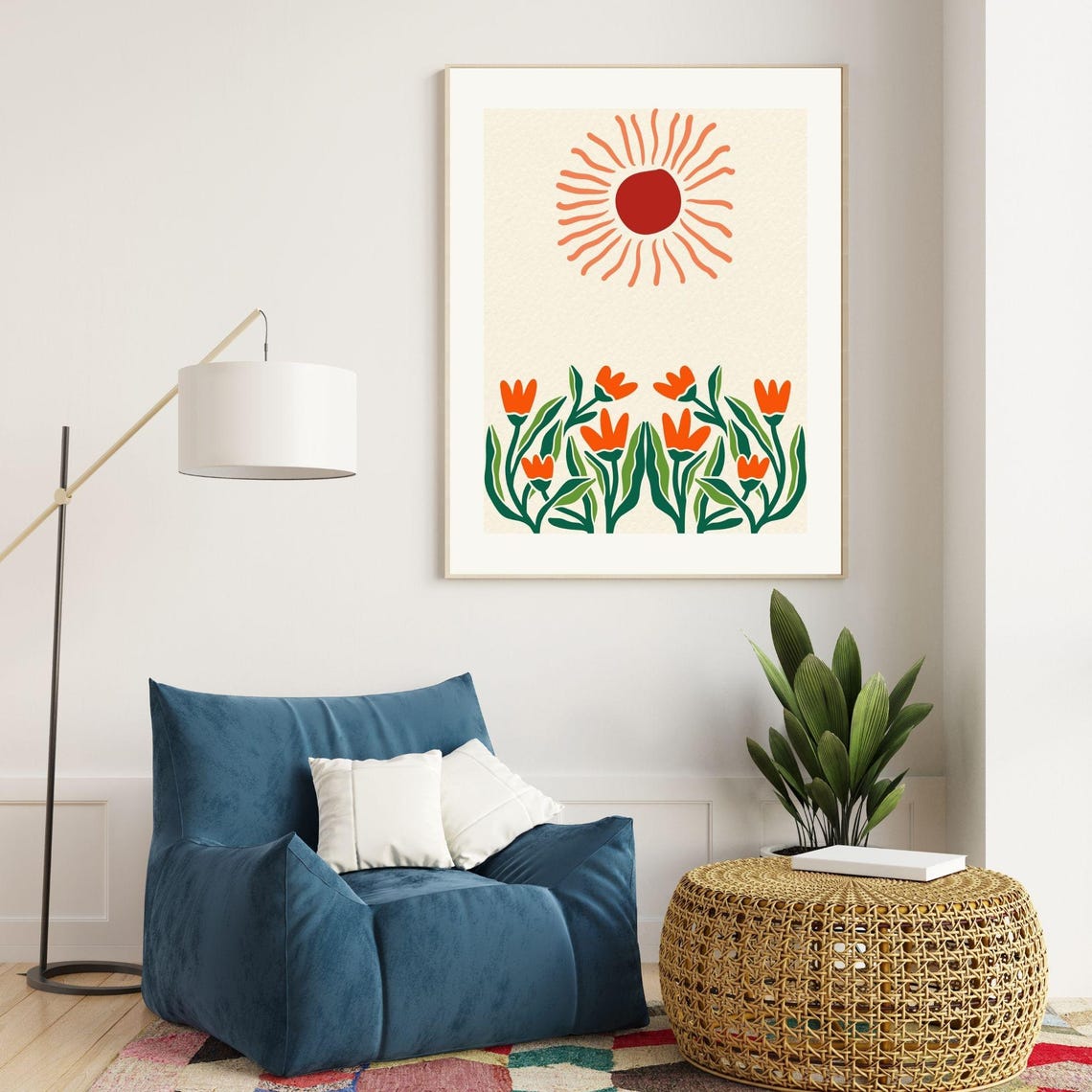 Matisse Inspired Sun And Orange Flowers Modern Abstract Wall Poster - Image 2