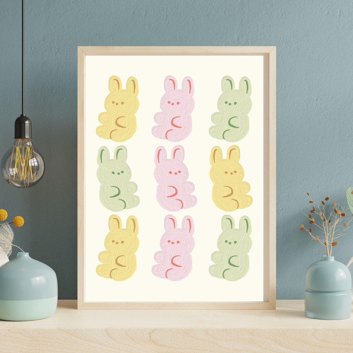 Cute Pastel Bunny Rabbits Grid Colorful Kids Room Nursery Wall Art Poster - Image 7