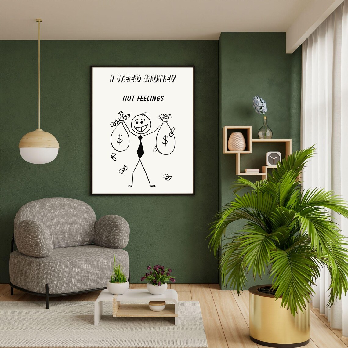 I Need Money Not Feelings Funny Doodle Money Bags Quote Wall Poster - Image 5
