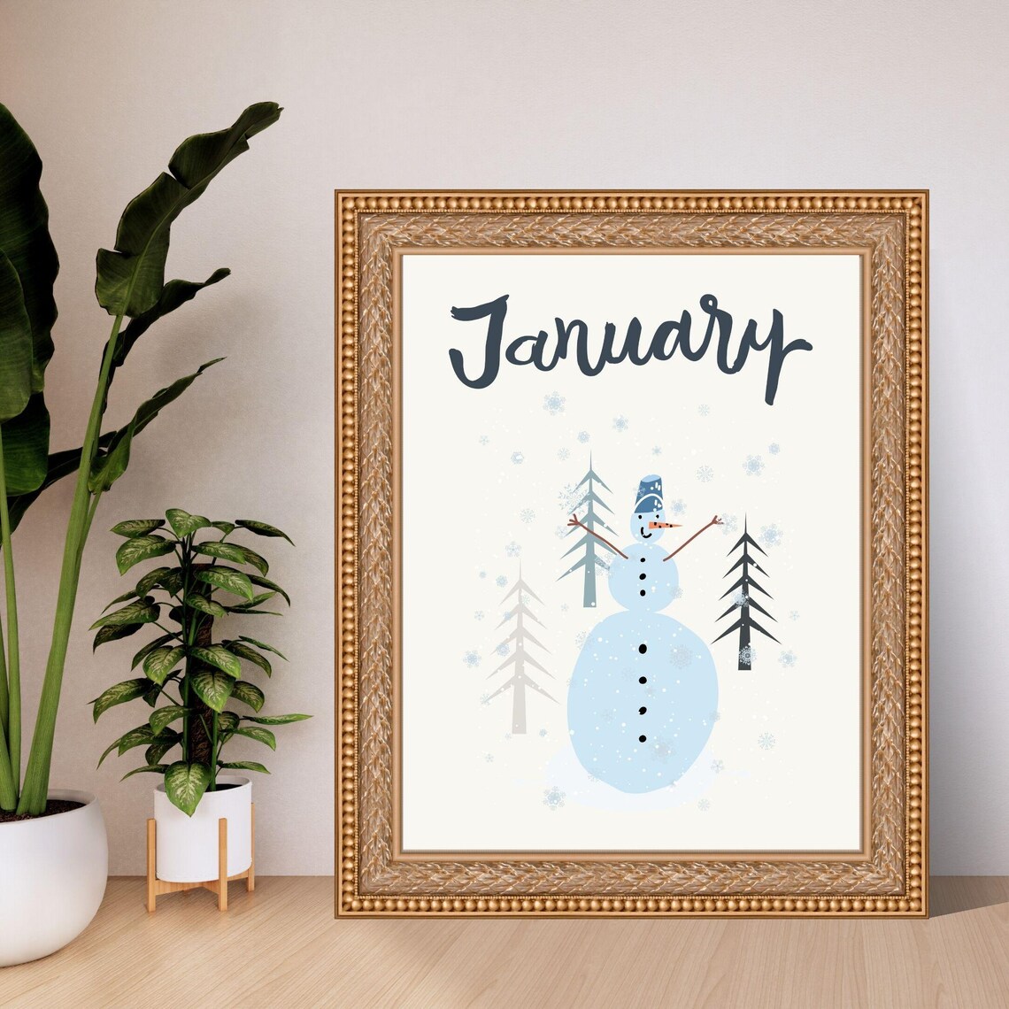 January Snowman Wonderland Winter Pines Snowflakes Seasonal Art Print - Image 3