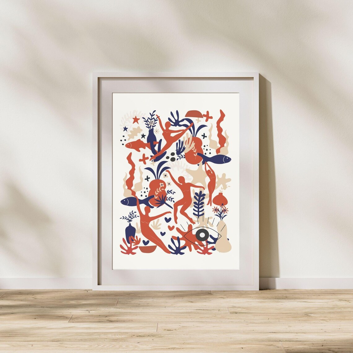Matisse Inspired Dancing Figures Fish Botanical Abstract Terracotta Wall Art Poster - Image 7