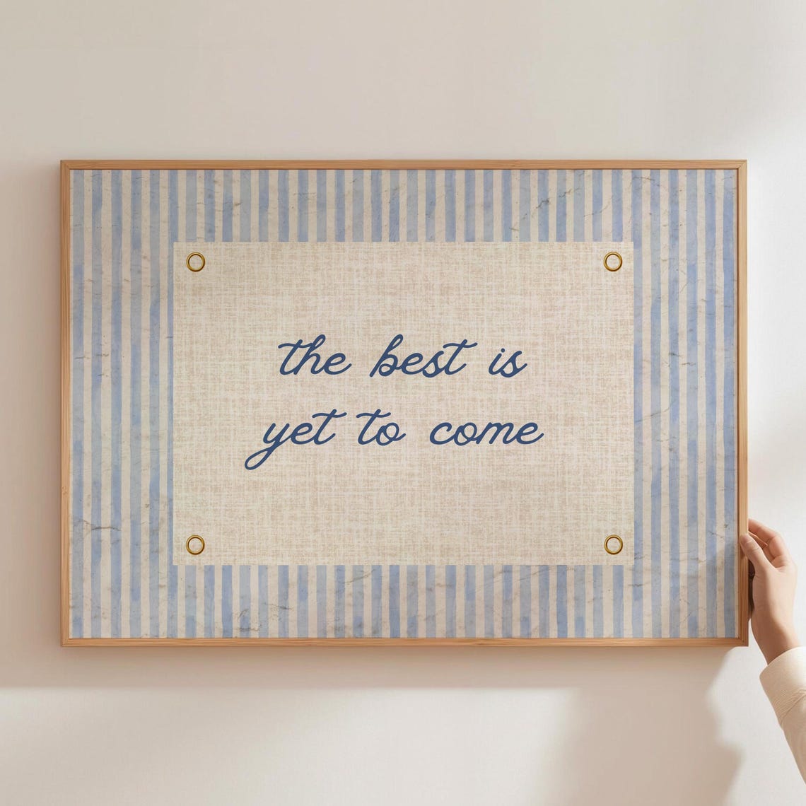 The Best Is Yet To Come Navy Script Coastal Blue Banner Poster