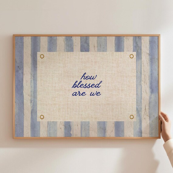 How Blessed Are We Print Trendy Home Decor Navy Blue Typography Poster Positive Wall Art Vintage Dorm