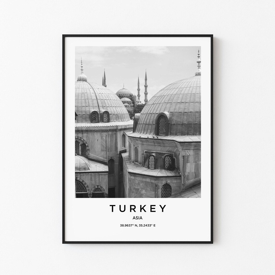 Turkey Blue Mosque Domes Minarets Black and White Architecture Poster