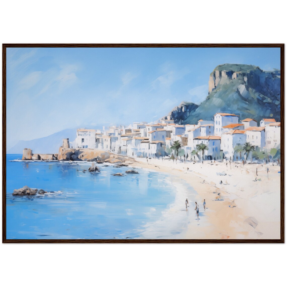 Sicily Italy White Coastal Village Beach Mediterranean Oil Painting Poster