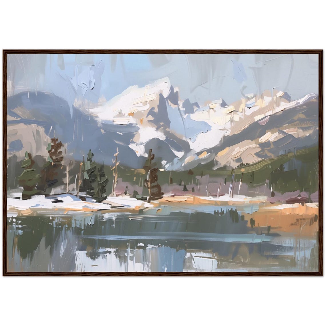 Rocky Mountain National Park Snowy Peaks Lake Oil Painting Poster