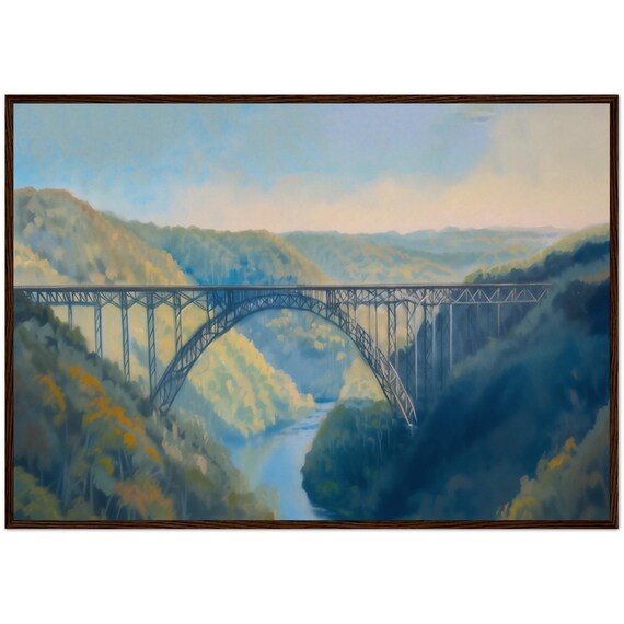 New River Gorge National Park Oil Painting Bridge Art Print Autumn Nature Wall Decor Ready To Hang