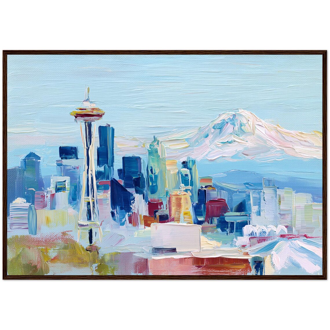 Seattle Space Needle Painting, Washington Cityscape Art Print