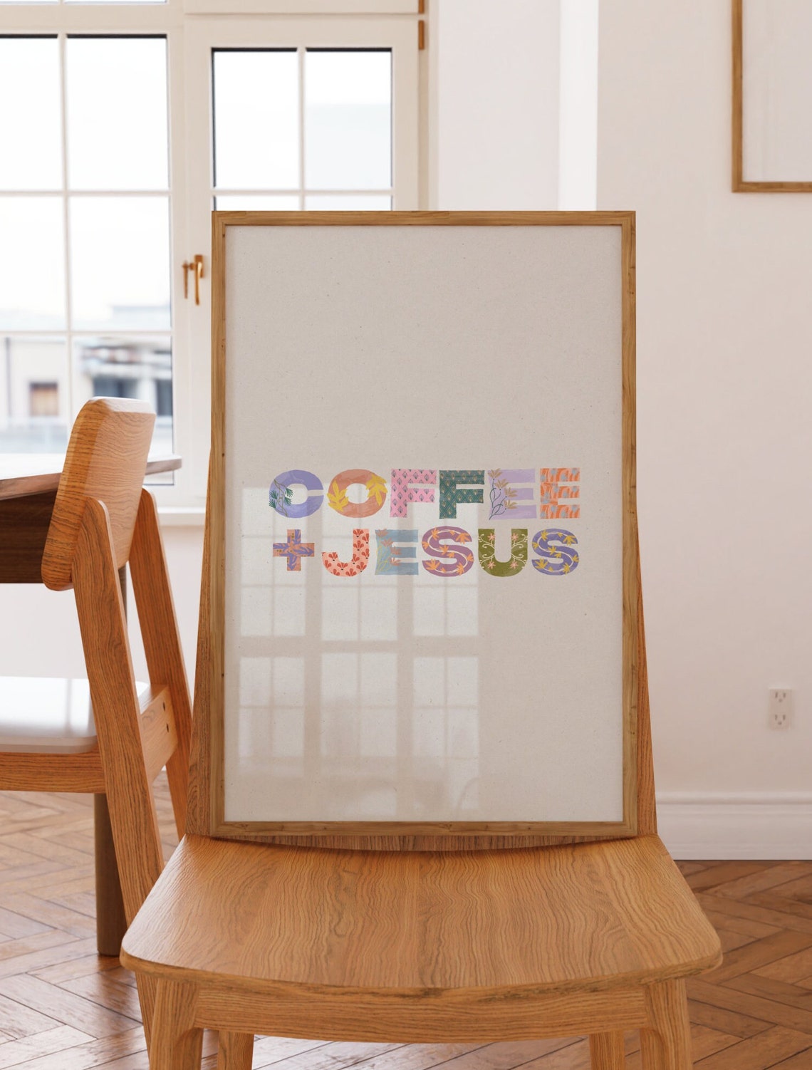 Coffee Plus Jesus Floral Patterned Lettering Christian Quote Poster - Image 4