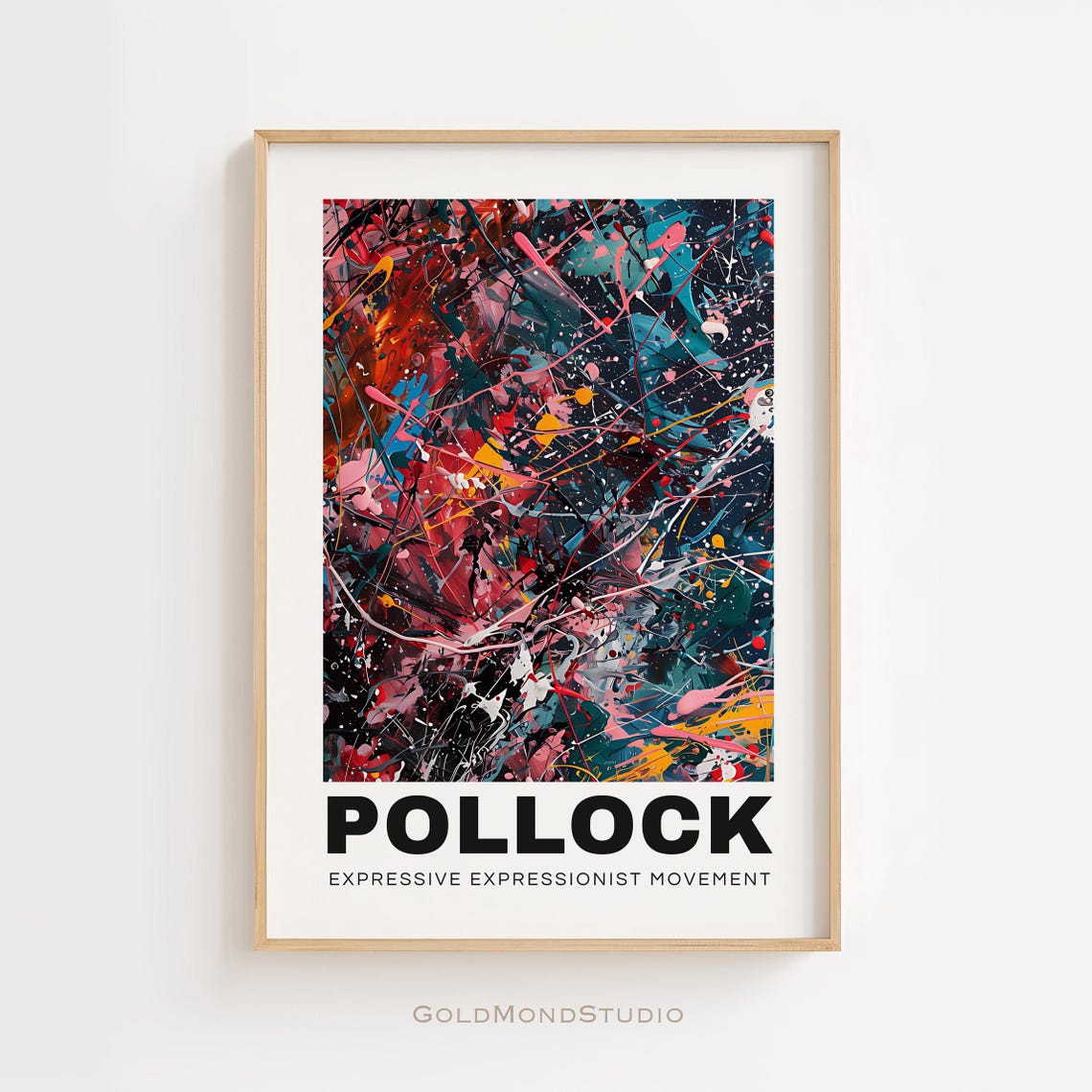 Pollock Colorful Splatter on Dark Abstract Expressionism Art Poster