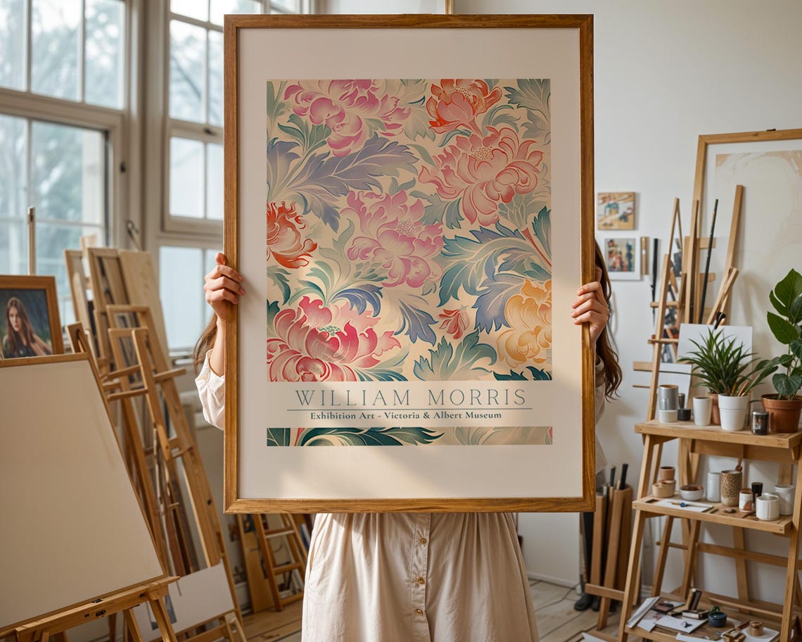William Morris Pastel Peony Floral Victoria and Albert Museum Poster - Image 2