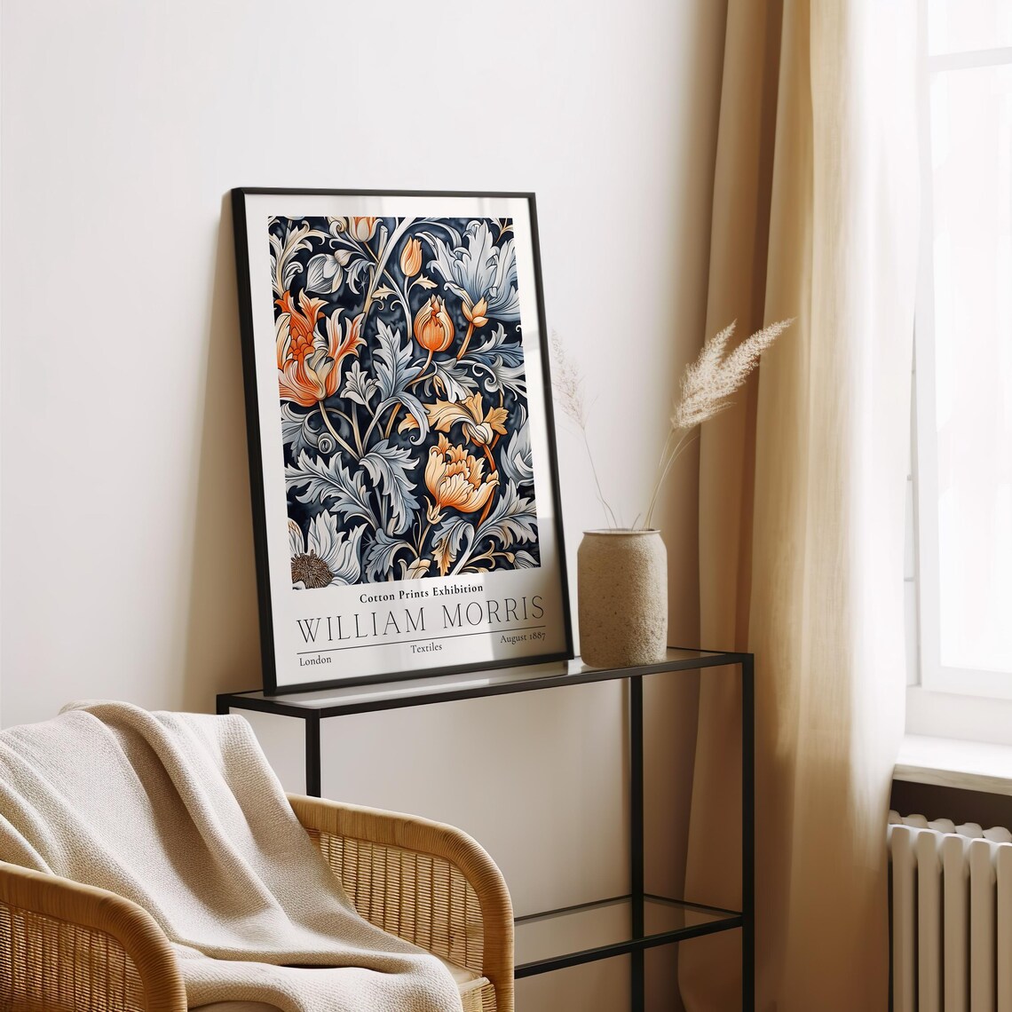 William Morris Dark Floral Cotton Textile Exhibition Art Poster - Image 2