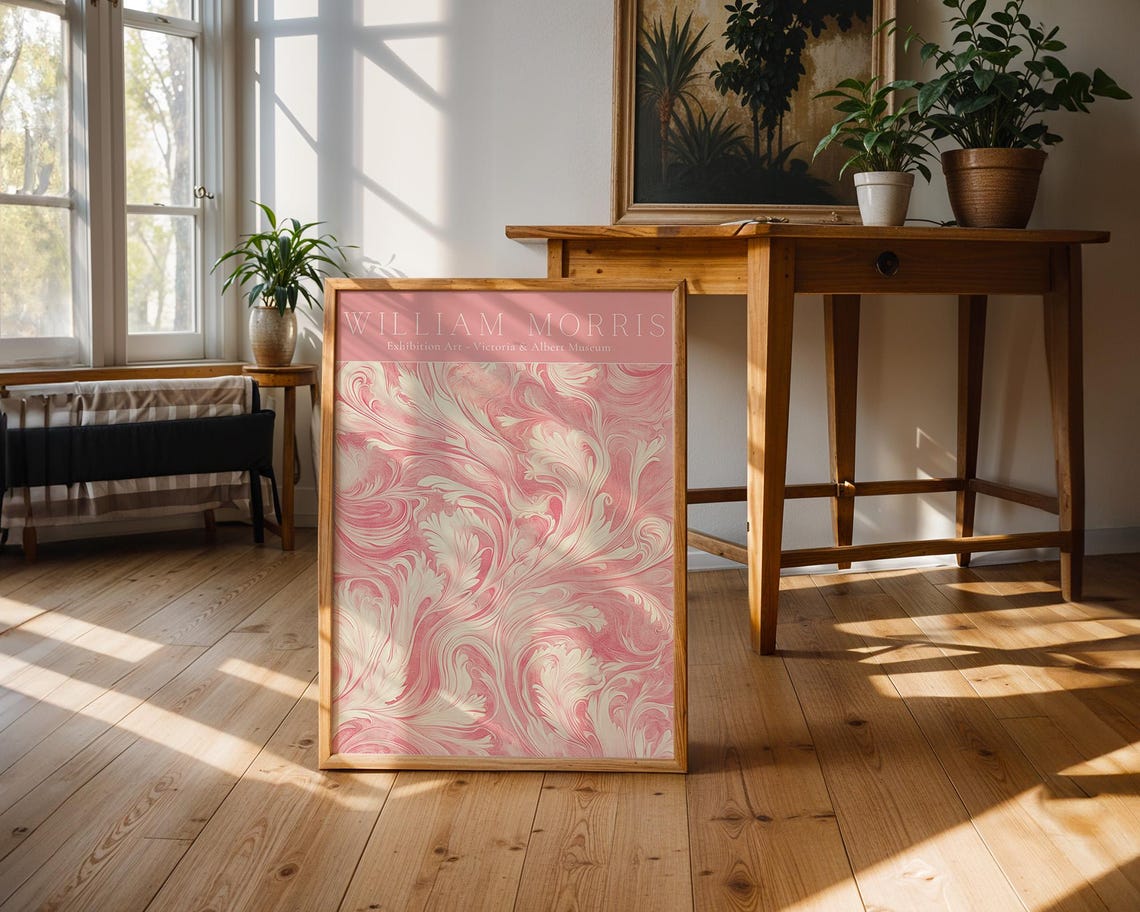 William Morris Pink Marble Floral Swirl V&A Exhibition Art Poster - Image 3
