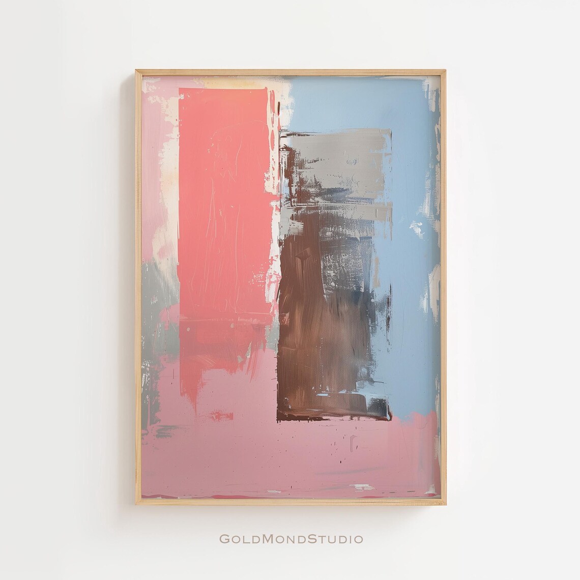 Pink Brown And Blue Abstract Block Color Field Painting Poster