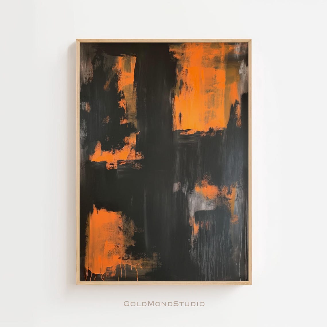 Abstract Black Orange Block Expressionist Modern Painting Poster