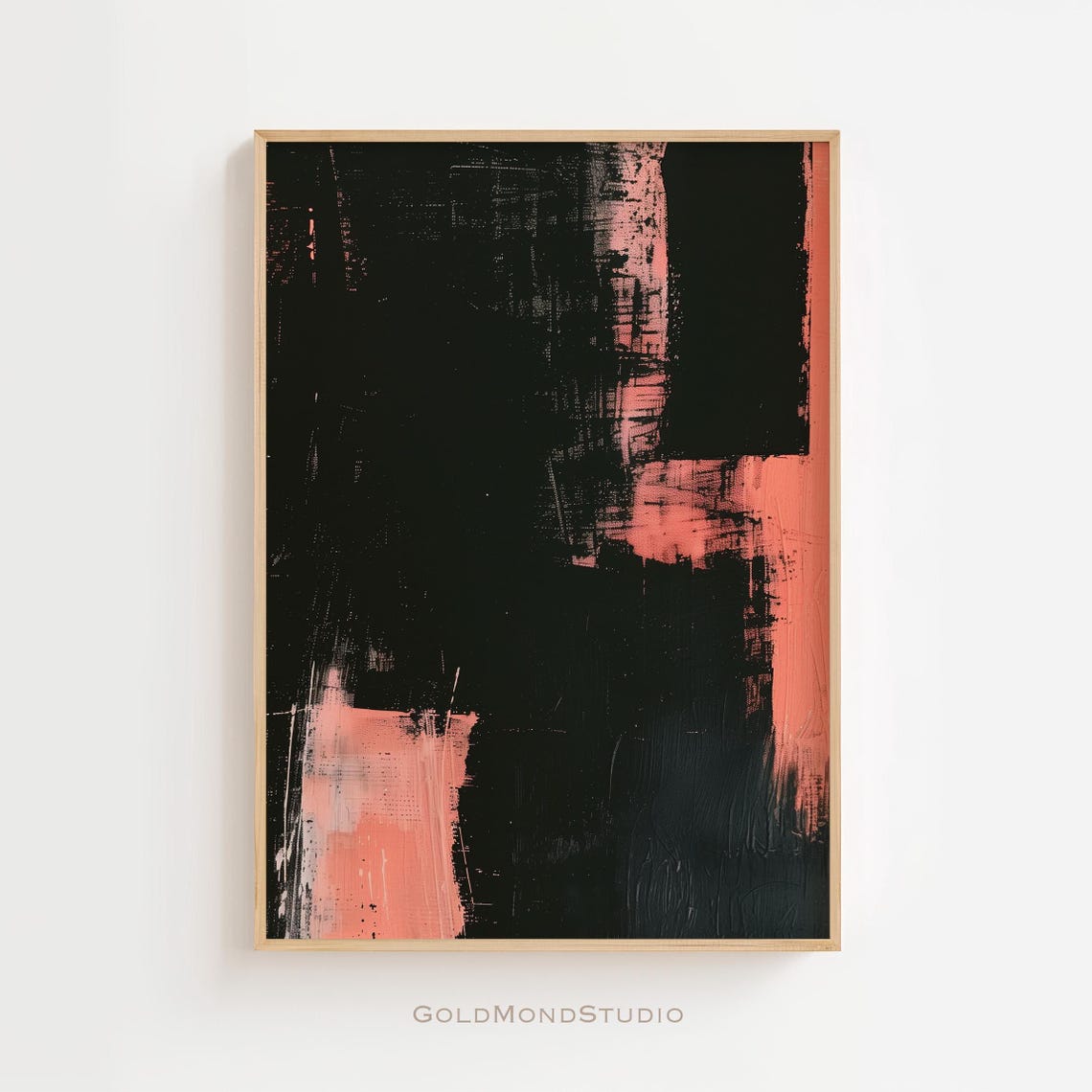 Abstract Black Salmon Pink Block Modern Decorative Art Poster
