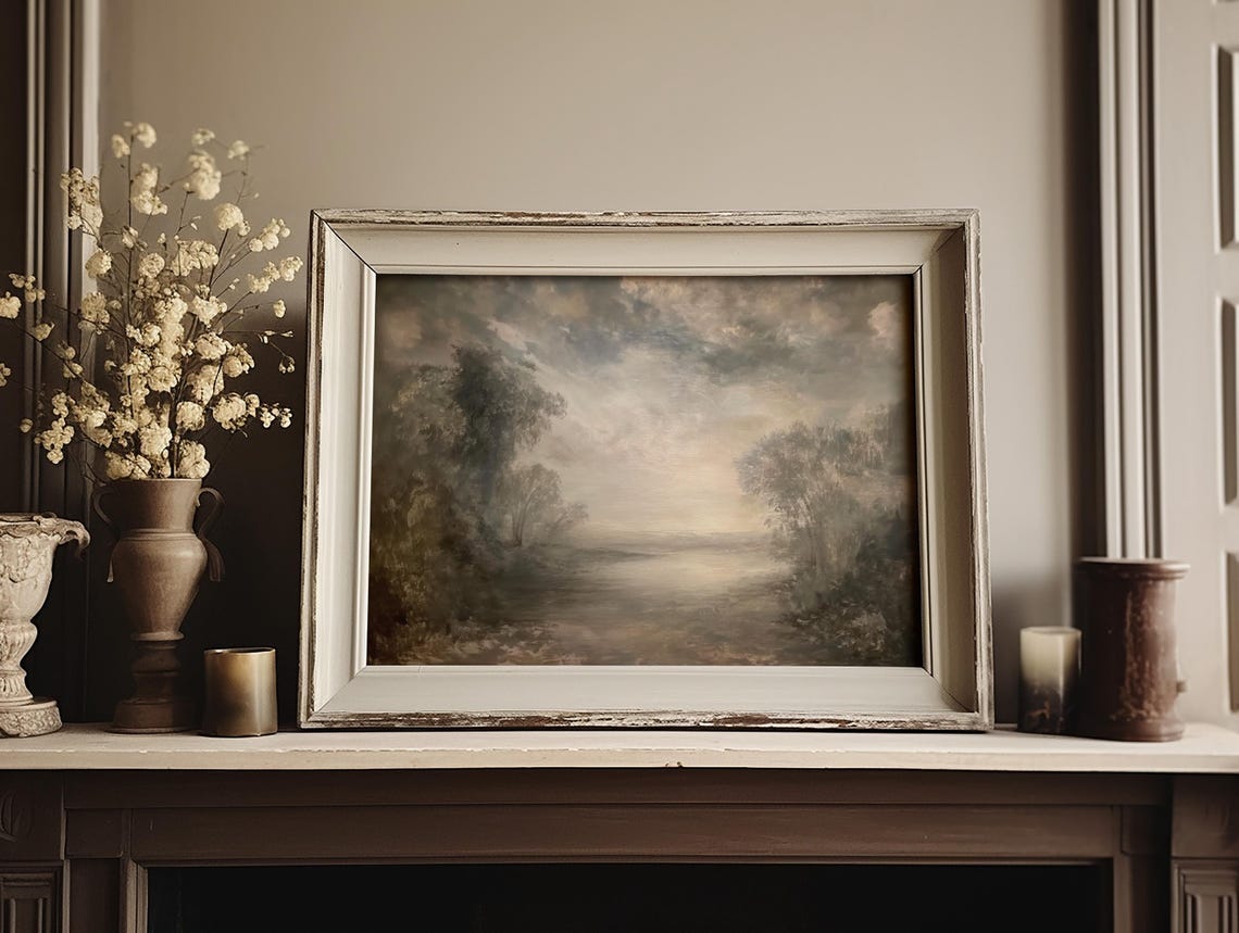 Misty Morning Lake Clearing In Soft Neutral Tones Painting Poster - Image 2