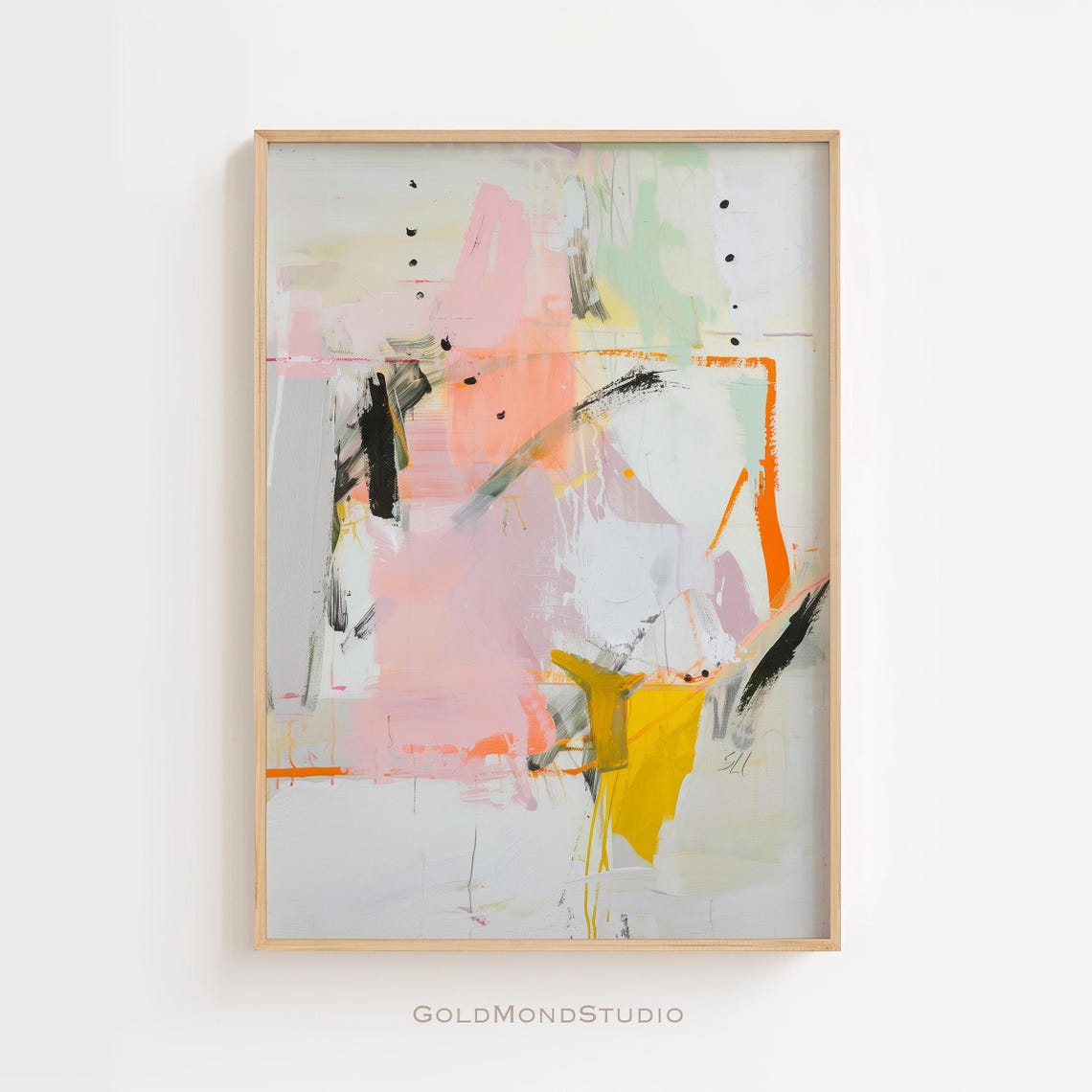 Pastel Pink Orange Black Abstract Brushstroke Modern Art Poster