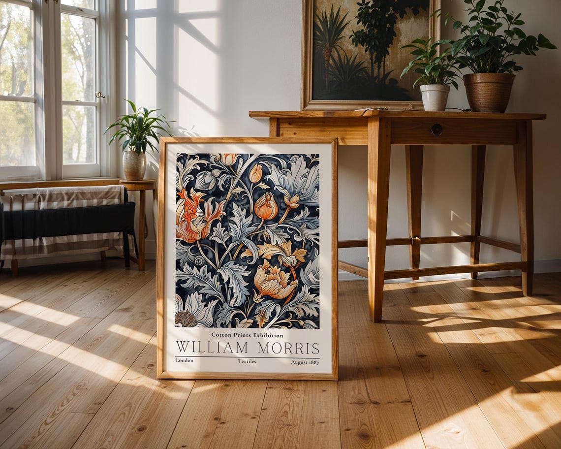 William Morris Dark Floral Cotton Textile Exhibition Art Poster - Image 3