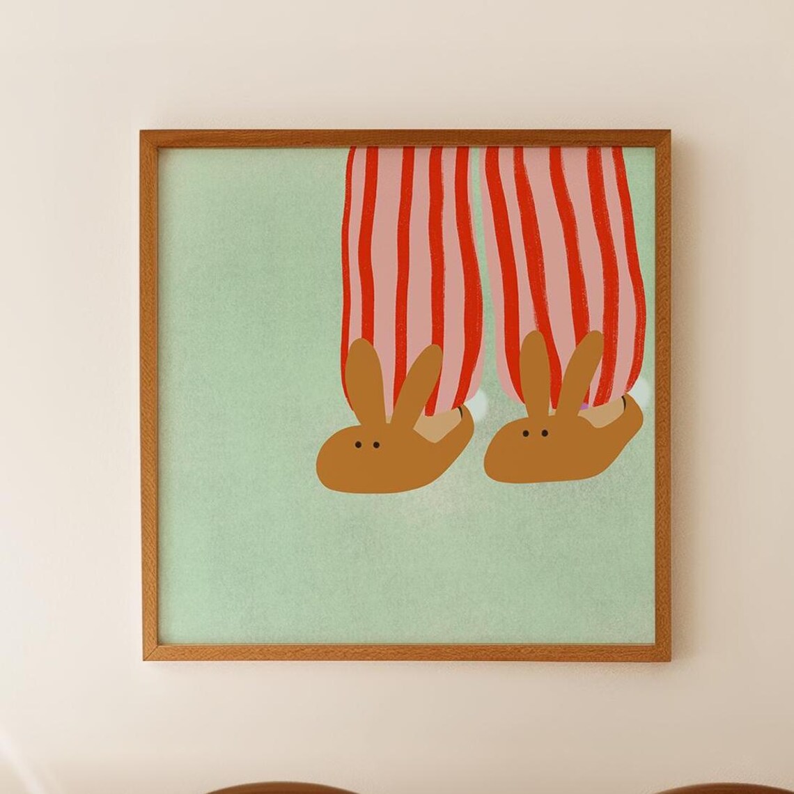 Midnight Snack Brownies Bunny Slippers Stripe Art Print