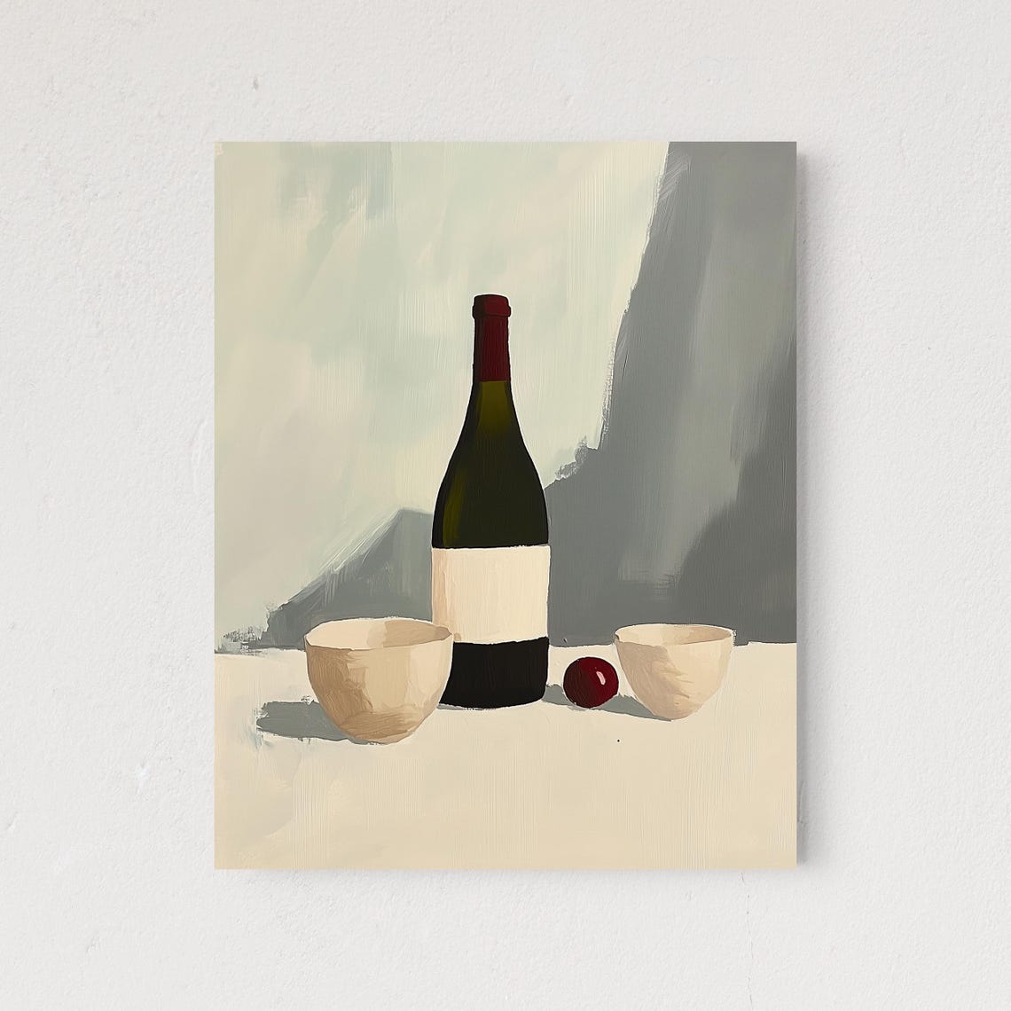 Minimalist Wine Bottle With Bowls Neutral Modern Still Life Art Poster
