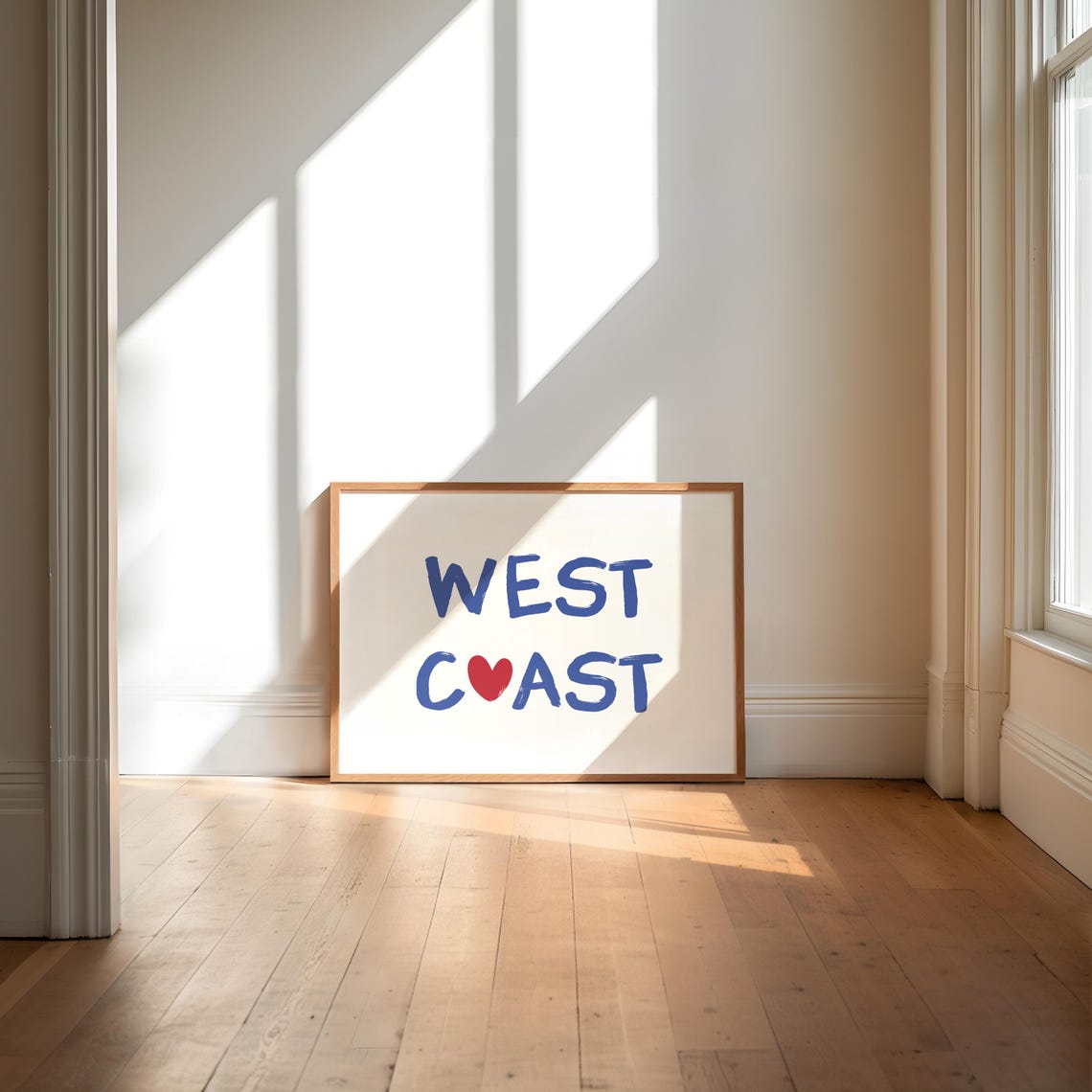 West Coast Blue Heart Typography Poster Retro California Style - Image 3