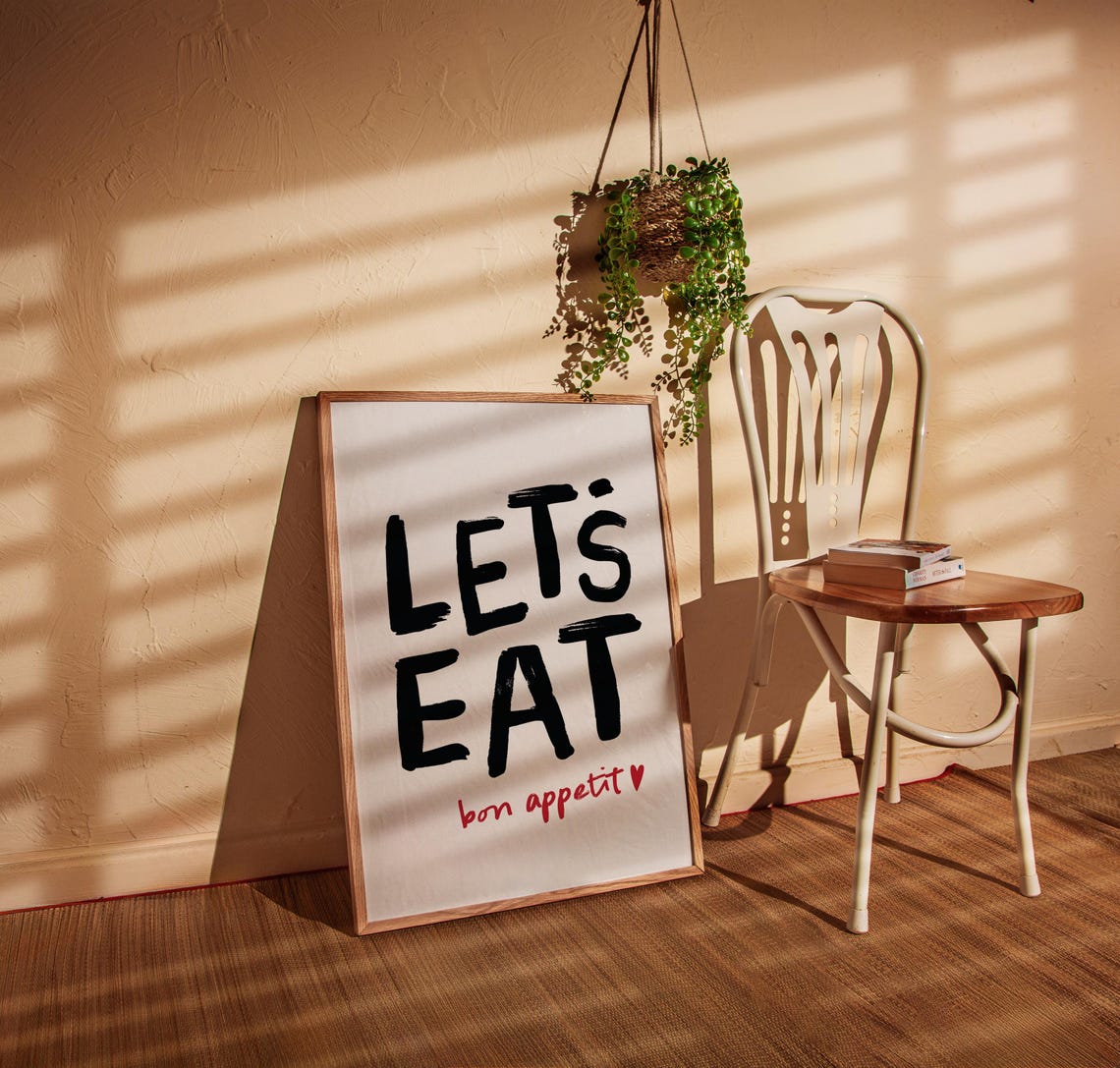 Lets Eat Bon Appetit Kitchen Poster With Bold Brush Typography - Image 2
