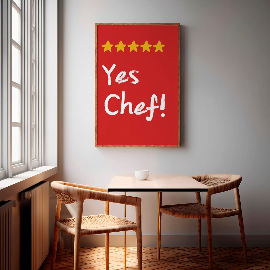Yes Chef Five Yellow Stars Bold Red Background Kitchen Quote Poster - Image 2