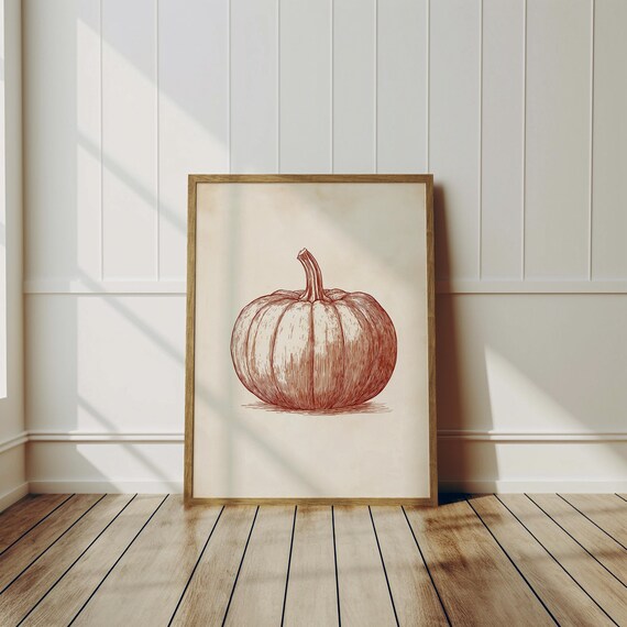 Vintage Sepia Pumpkin Sketch Botanical Fall Harvest Wall Poster