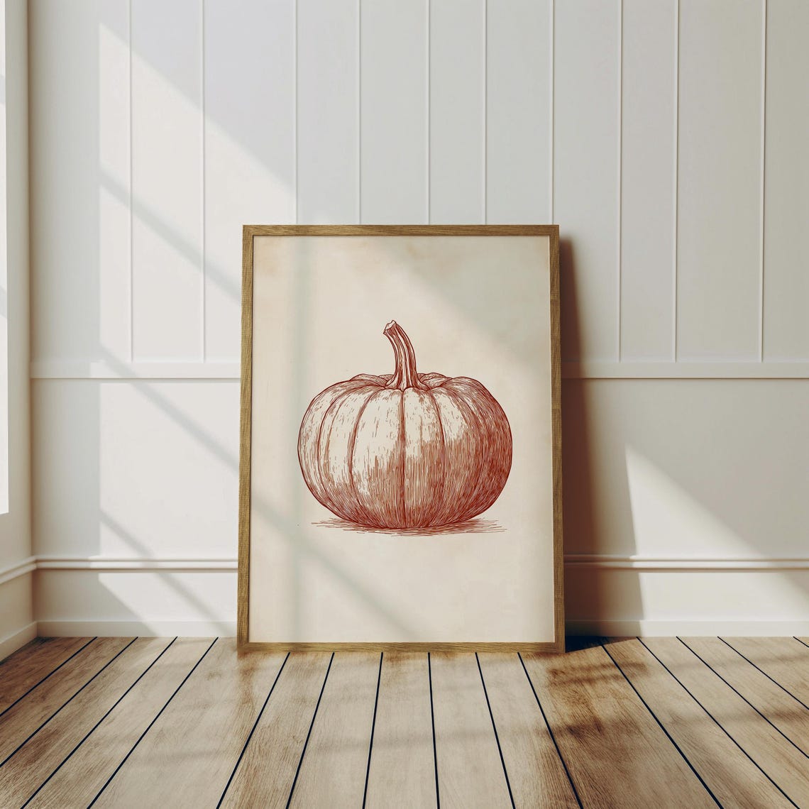 Vintage Sepia Pumpkin Sketch Botanical Fall Harvest Wall Poster