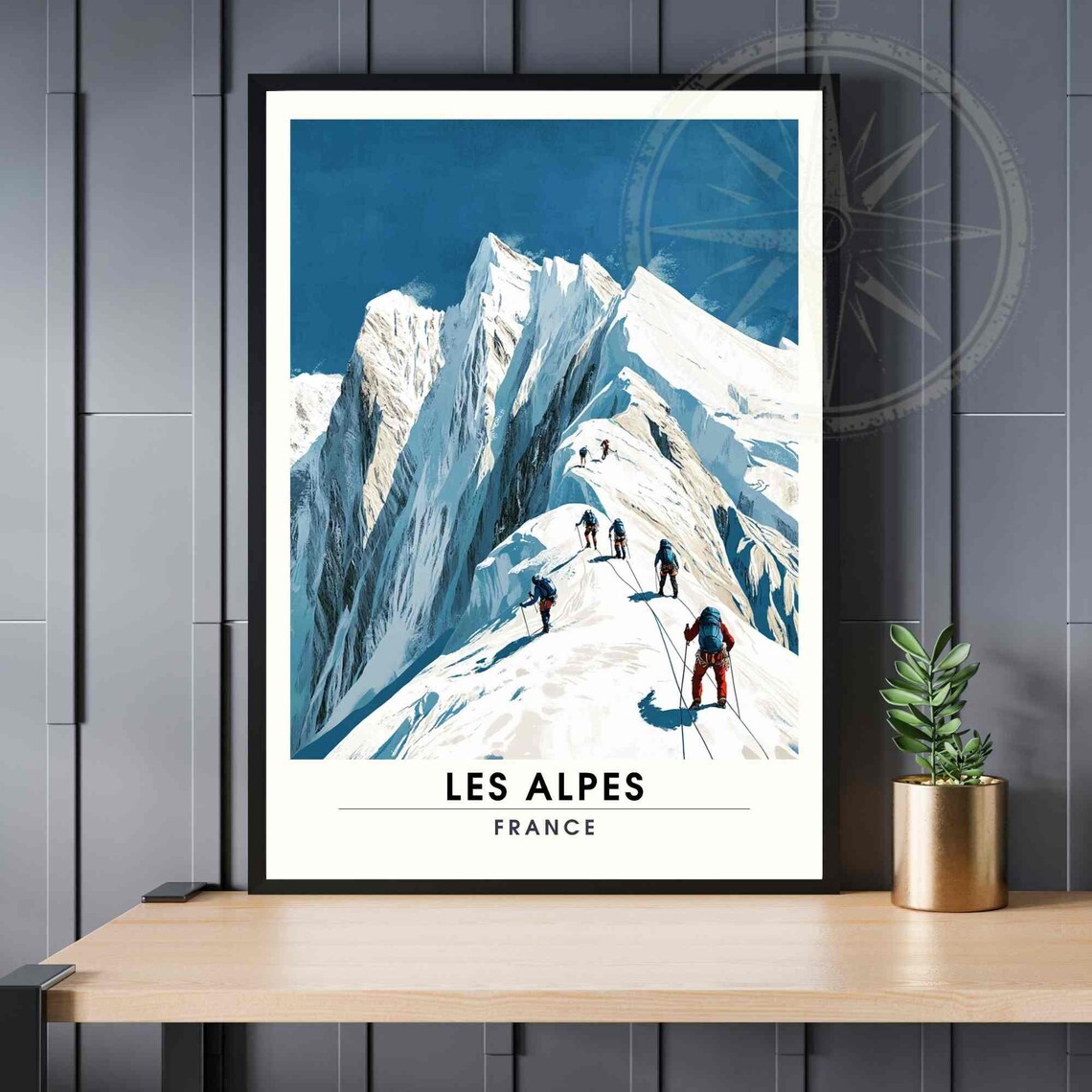 Les Alpes France Roped Mountaineers Snowy Ridge Climb Travel Poster
