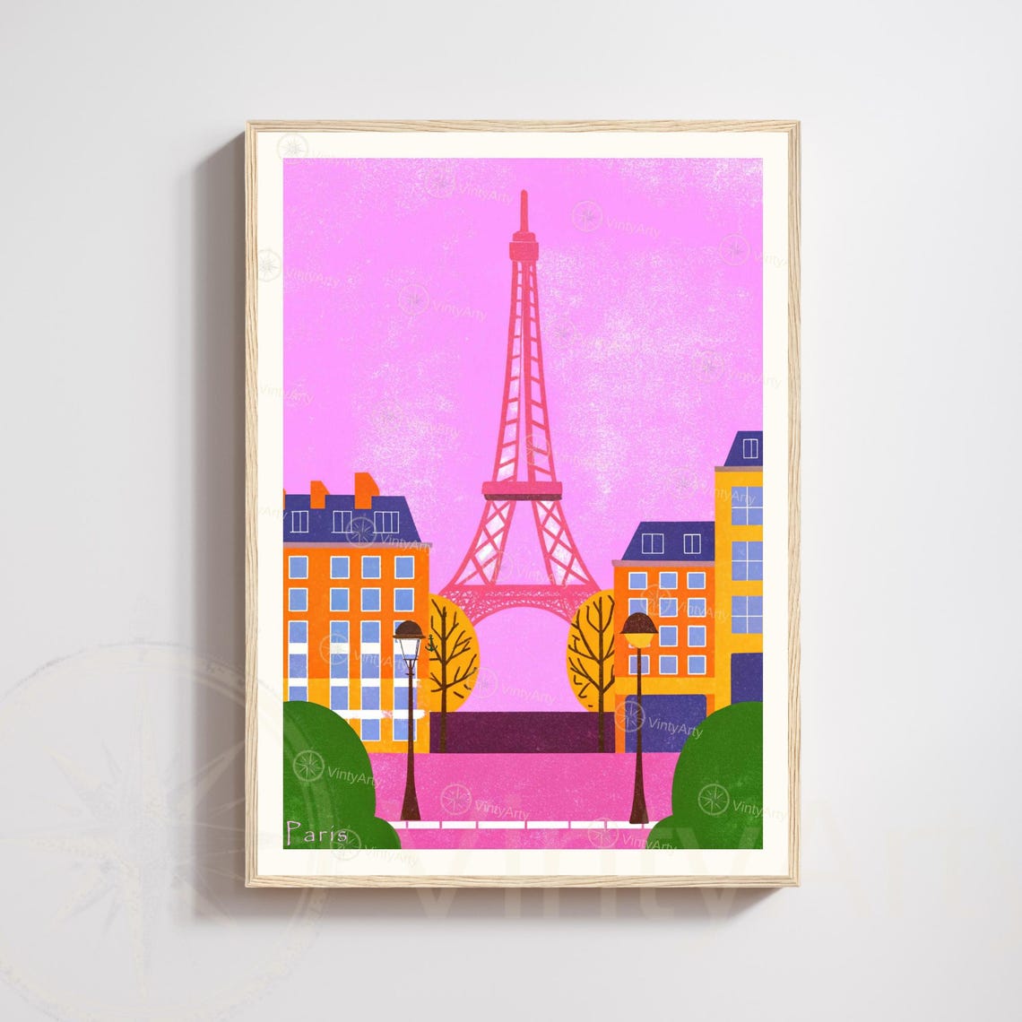 Paris Pink Eiffel Tower Pop Art Colorful Cityscape Art Poster