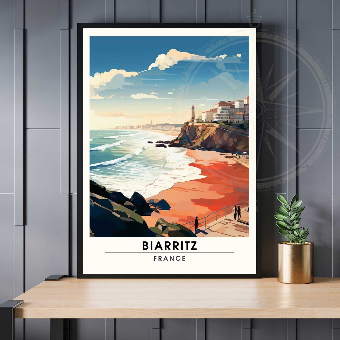 Biarritz France Cliff Beach Lighthouse Coastal Retro Travel Poster
