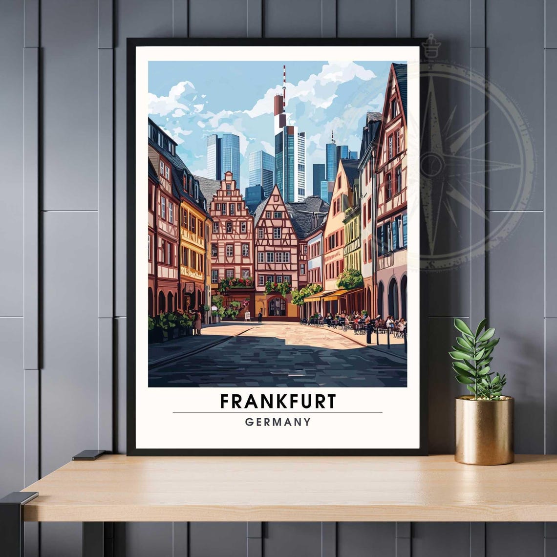 Frankfurt Old Town Square Modern Skyline Germany Travel Poster