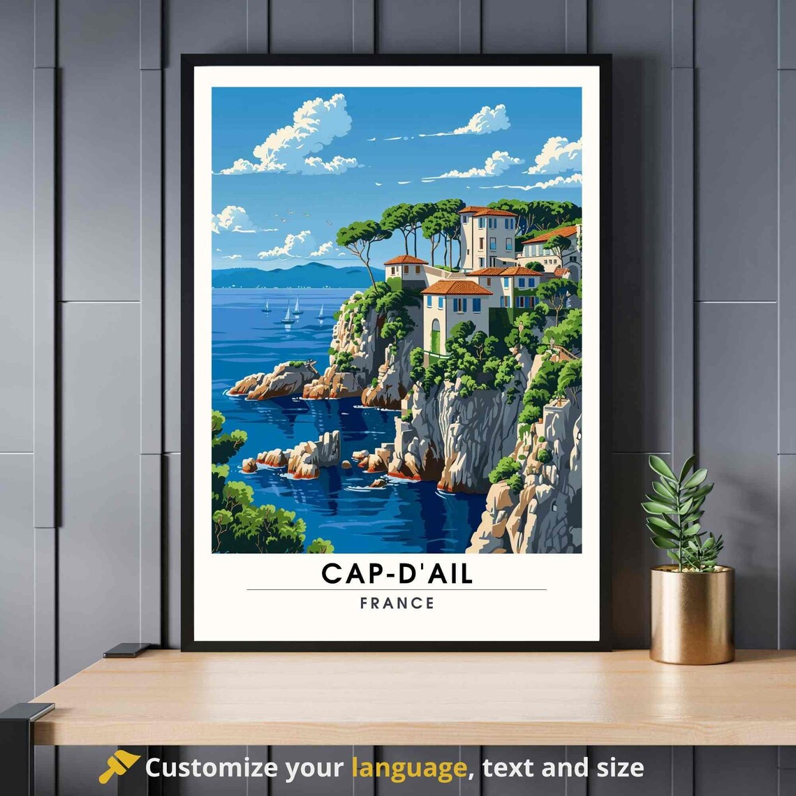 Cap-D'Ail French Riviera Coastal Cliffs Vintage Travel Poster