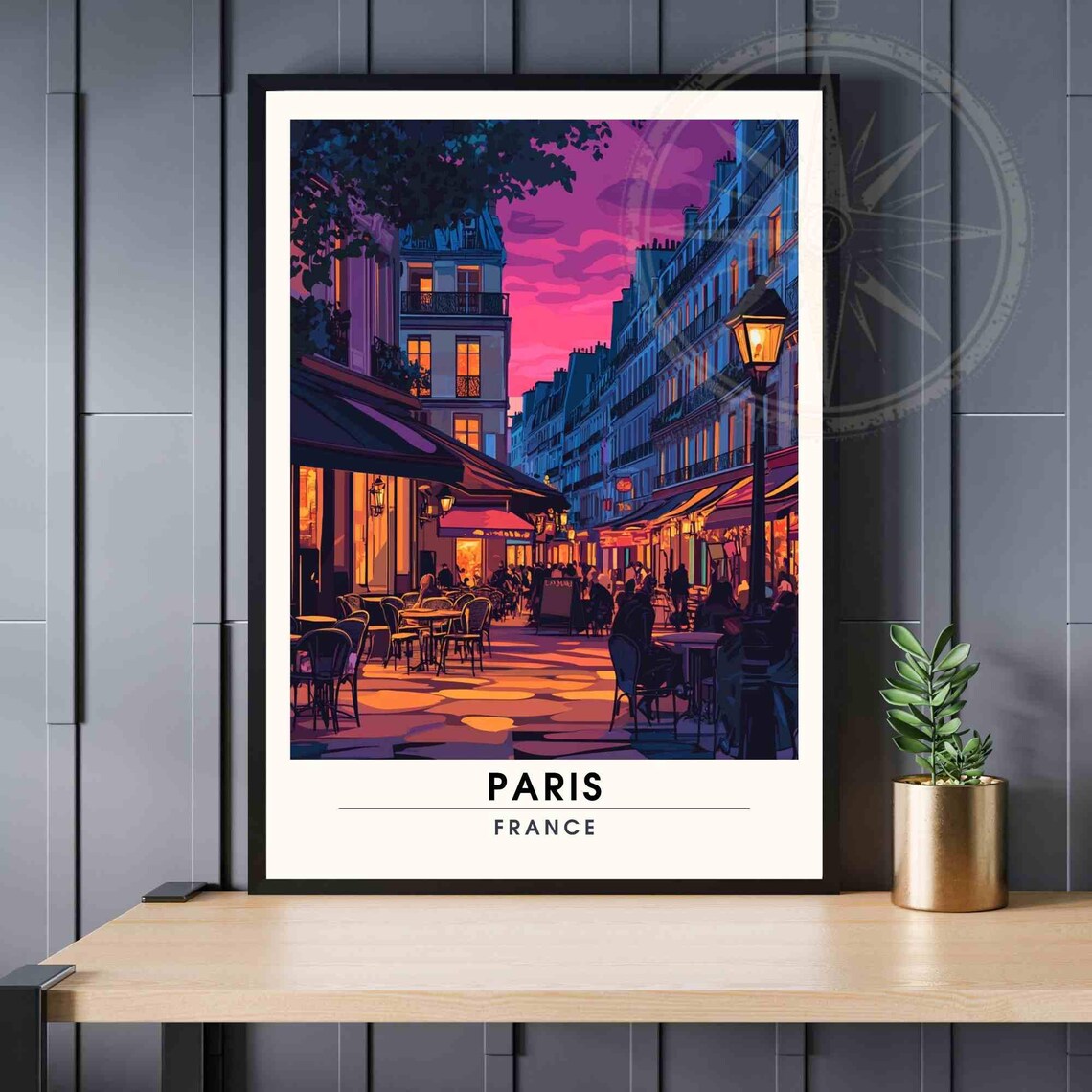 Paris France Saint Michel Evening Cafe Street Scene Travel Poster