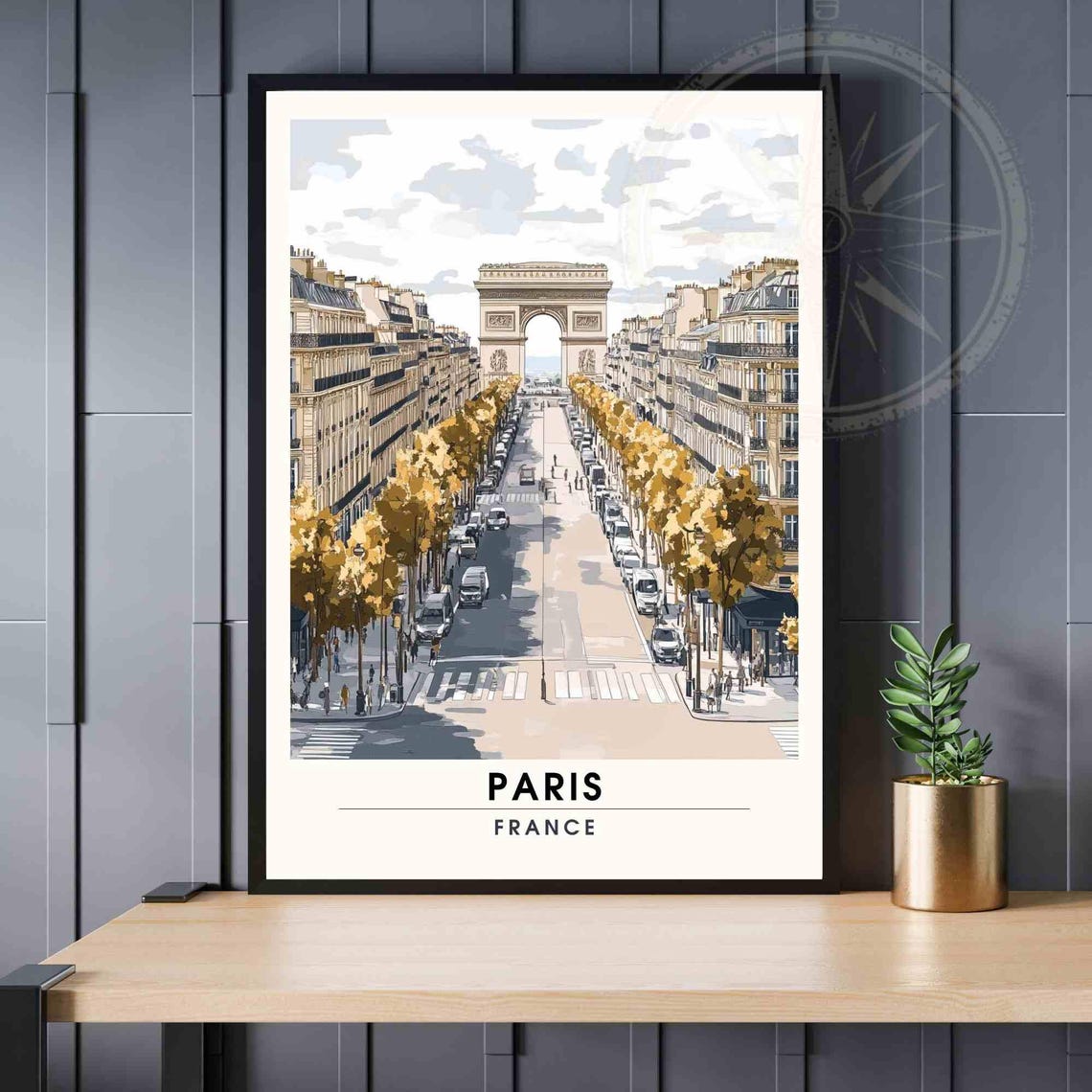 Paris Champs-Elysees Tree Lined Avenue Arc de Triomphe Travel Poster