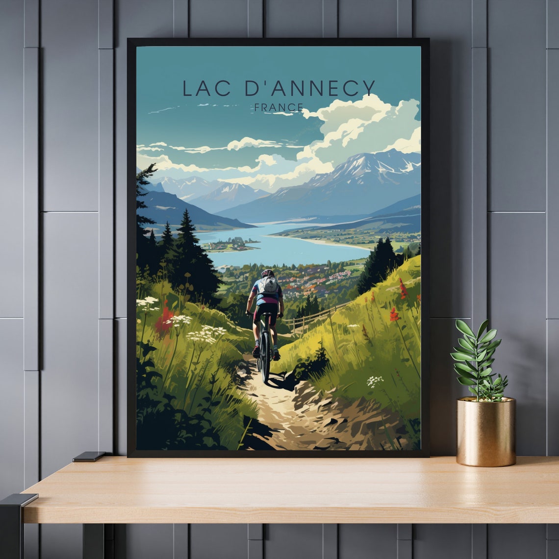 Lake Annecy Poster Mountain Bike Print Biking