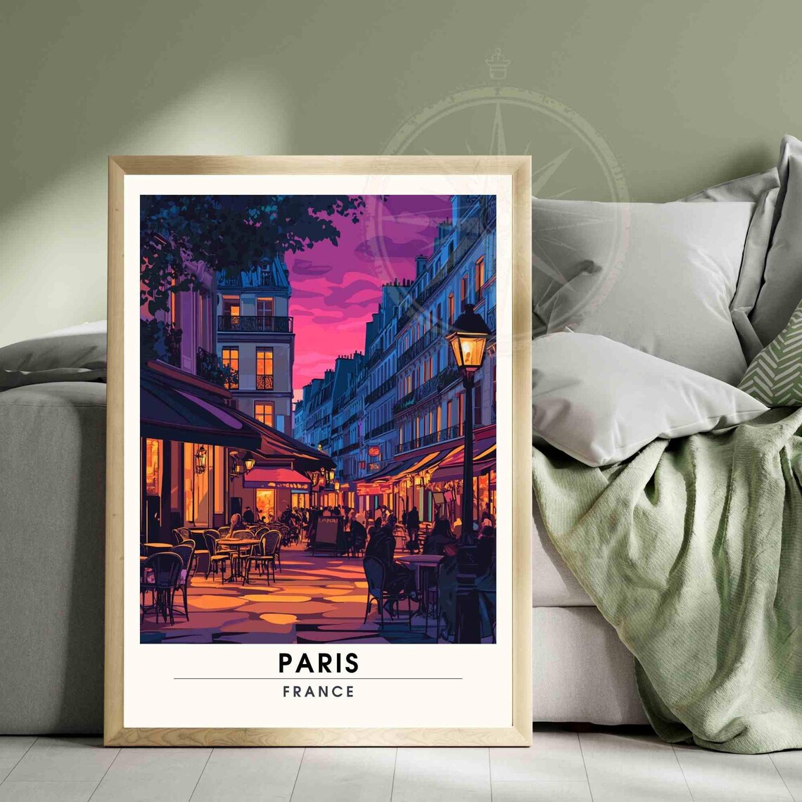 Paris France Saint Michel Evening Cafe Street Scene Travel Poster - Image 3
