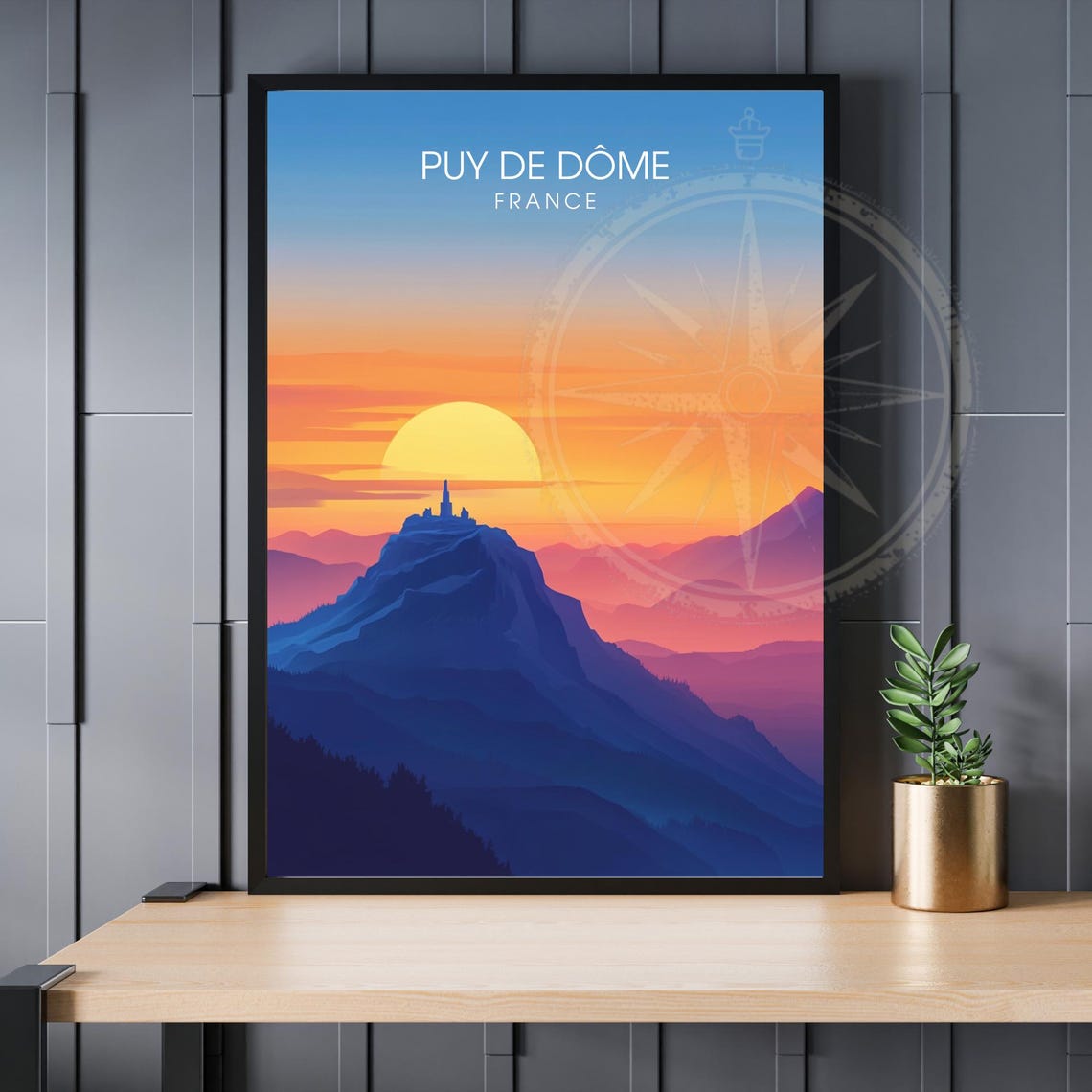 Puy de Dôme France Volcano Sunset Mountain Summit View Poster