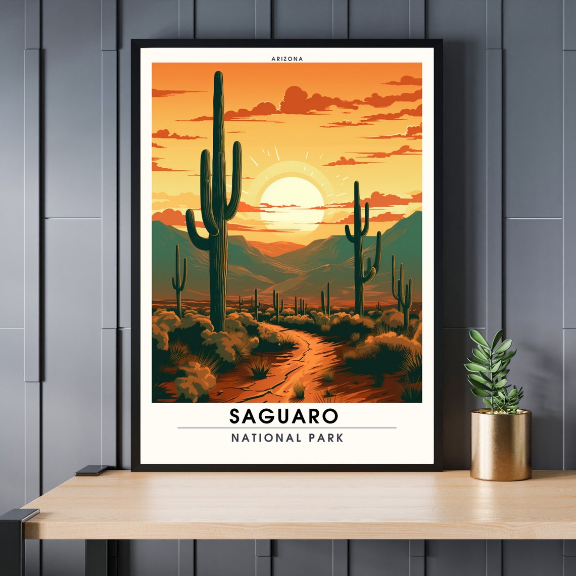 Saguaro National Park Arizona Cactus Desert Golden Sunset Poster