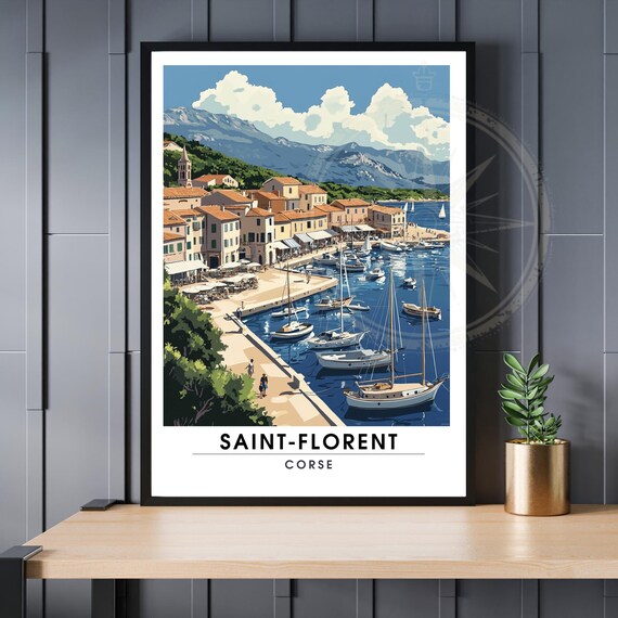 Saint Florent Corsica Harbor Vintage Travel Illustration Poster
