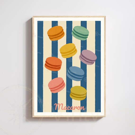 Macaron French Pastry Colorful Striped Kitchen Retro Art Poster