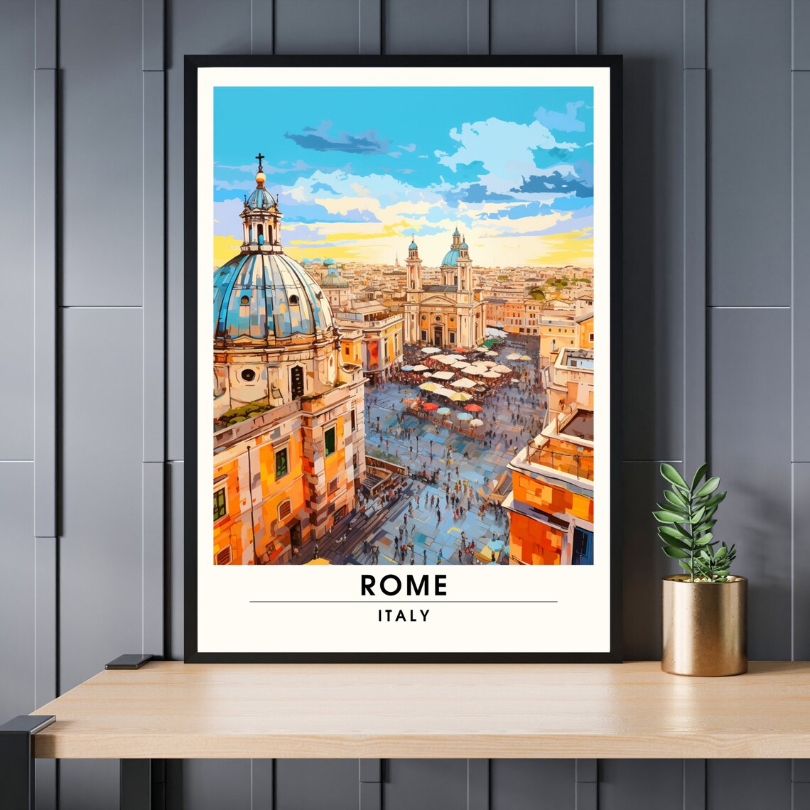 Rome Italy Historic Piazza Church Domes Golden Hour Travel Poster