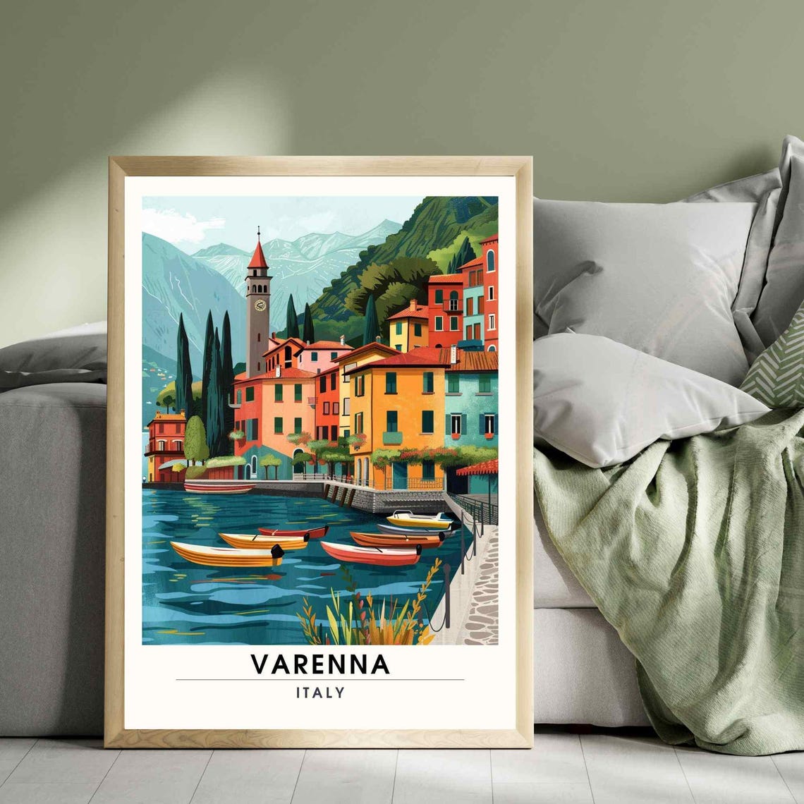 Varenna Italy Lake Como Colorful Waterfront Town Scene Poster